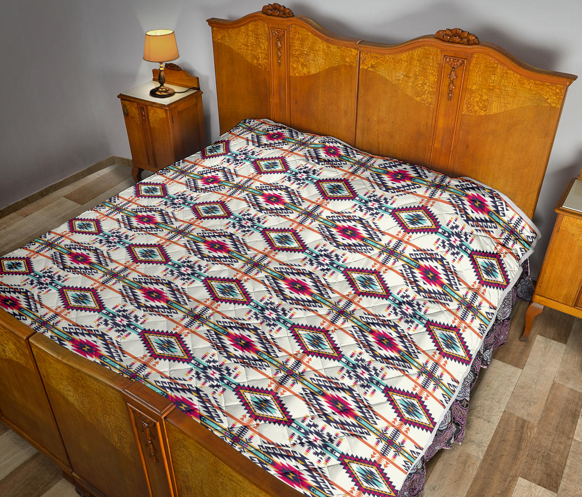 Indian Navajo Art Themed Design Print Quilt Bedspread
