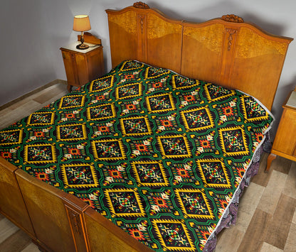 Kente Green Design African Print Quilt Bedspread