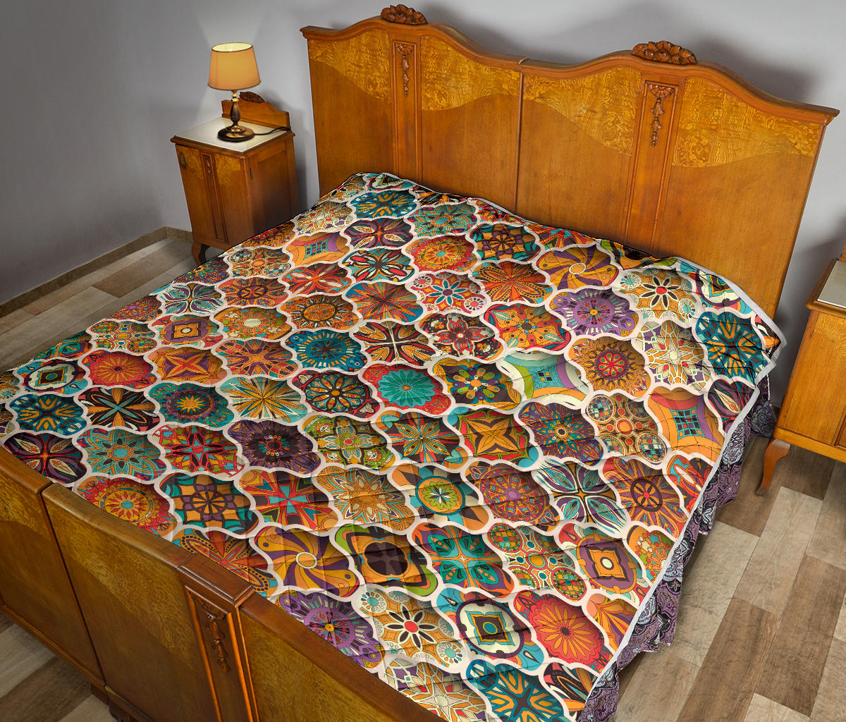 Mandala Mosaic Themed Design Print Quilt Bedspread