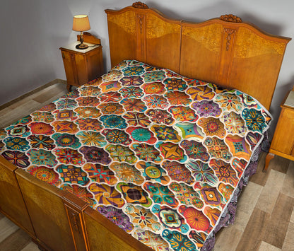 Mandala Mosaic Themed Design Print Quilt Bedspread