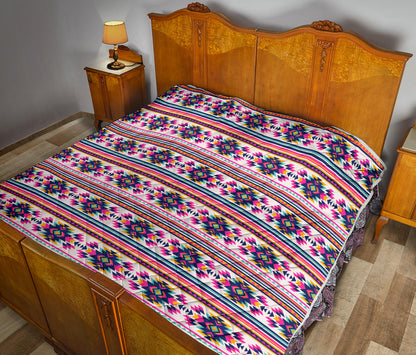 Indian Navajo Neon Themed Design Print Quilt Bedspread