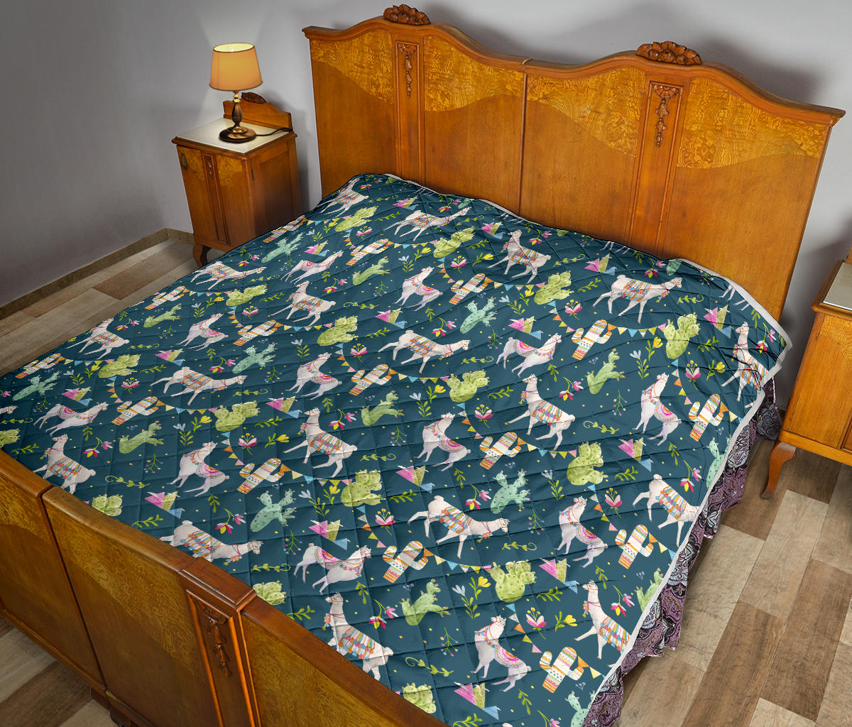 Llama with Cactus Design Print Quilt Bedspread