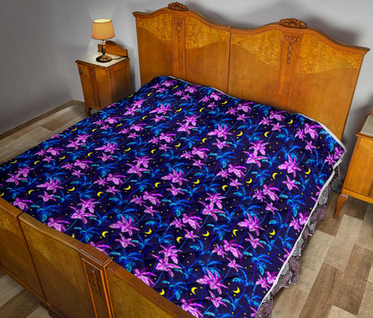 Palm Tree Night Scene Design Print Quilt Bedspread