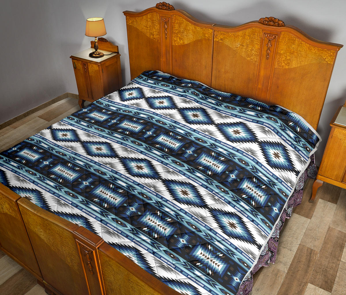 Navajo Dark Blue Print Pattern Quilt Bedspread