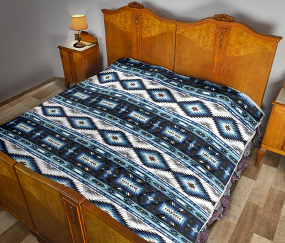 Navajo Dark Blue Print Pattern Quilt Bedspread