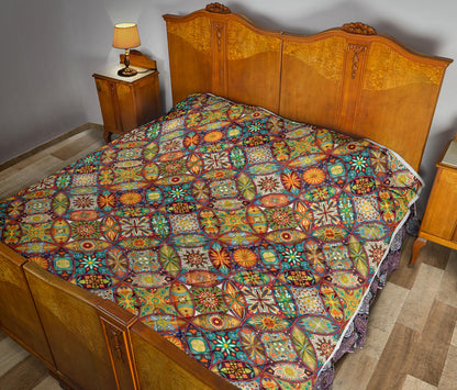Mandala Flower Themed Design Print Quilt Bedspread