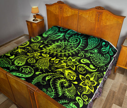 Paisley Green Design Print Quilt Bedspread