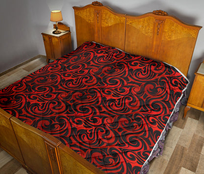 Maori Red Black Themed Design Quilt Bedspread