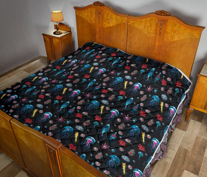 Jellyfish Underwater Print Quilt Bedspread