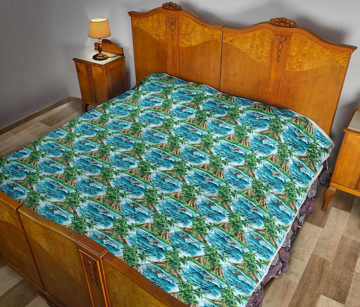 Palm Tree Hawaiian Themed Design Print Quilt Bedspread