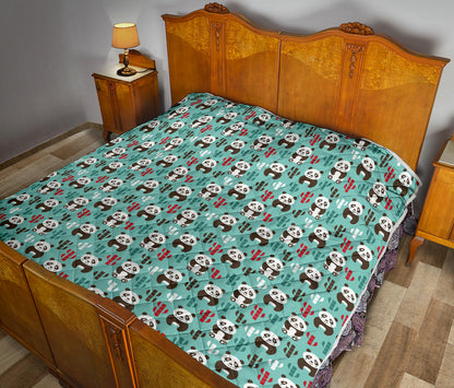 Panda Bear Cute Themed Print Quilt Bedspread