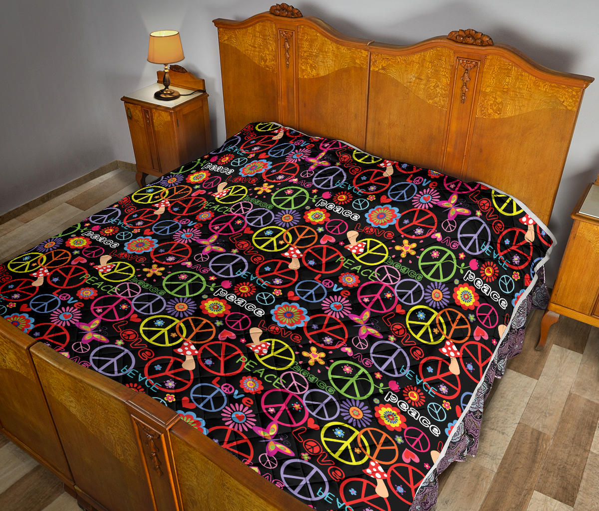 Peace Sign Colorful Design Print Quilt Bedspread