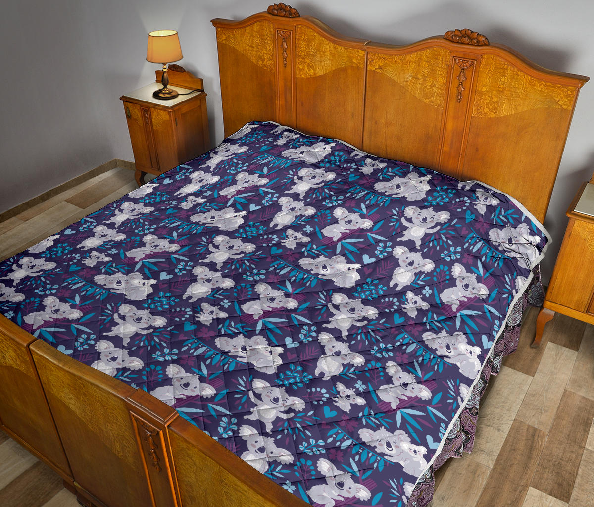 Koala Cute Themed Design Print Quilt Bedspread