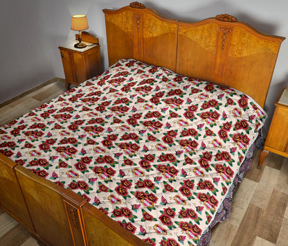 Old School Tattoo Rose Pattern Quilt Bedspread
