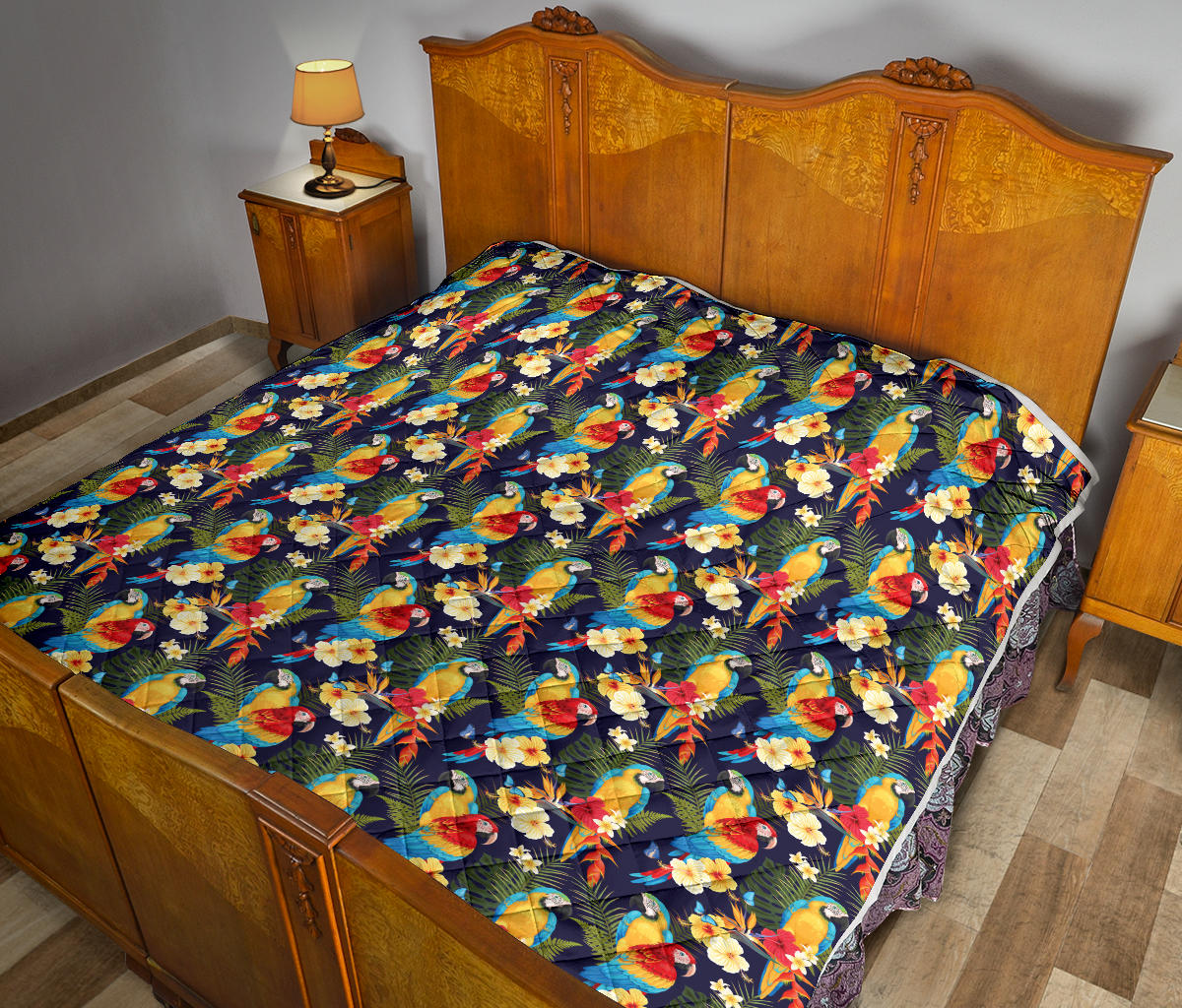 Parrot Themed Design Quilt Bedspread