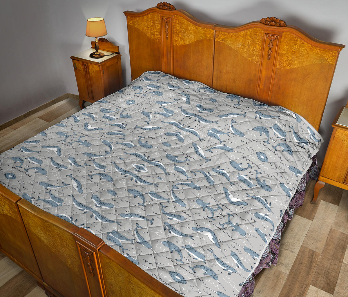 Narwhal Pattern Print Quilt Bedspread