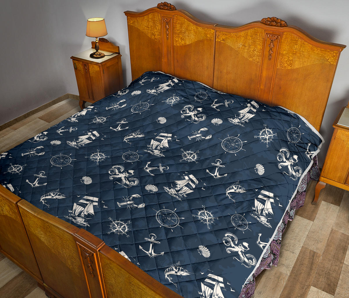 Nautical Sea Themed Print Quilt Bedspread