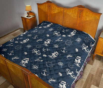 Nautical Sea Themed Print Quilt Bedspread