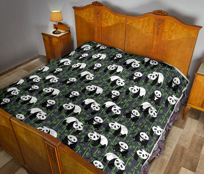 Panda Bear Bamboo Themed Print Quilt Bedspread