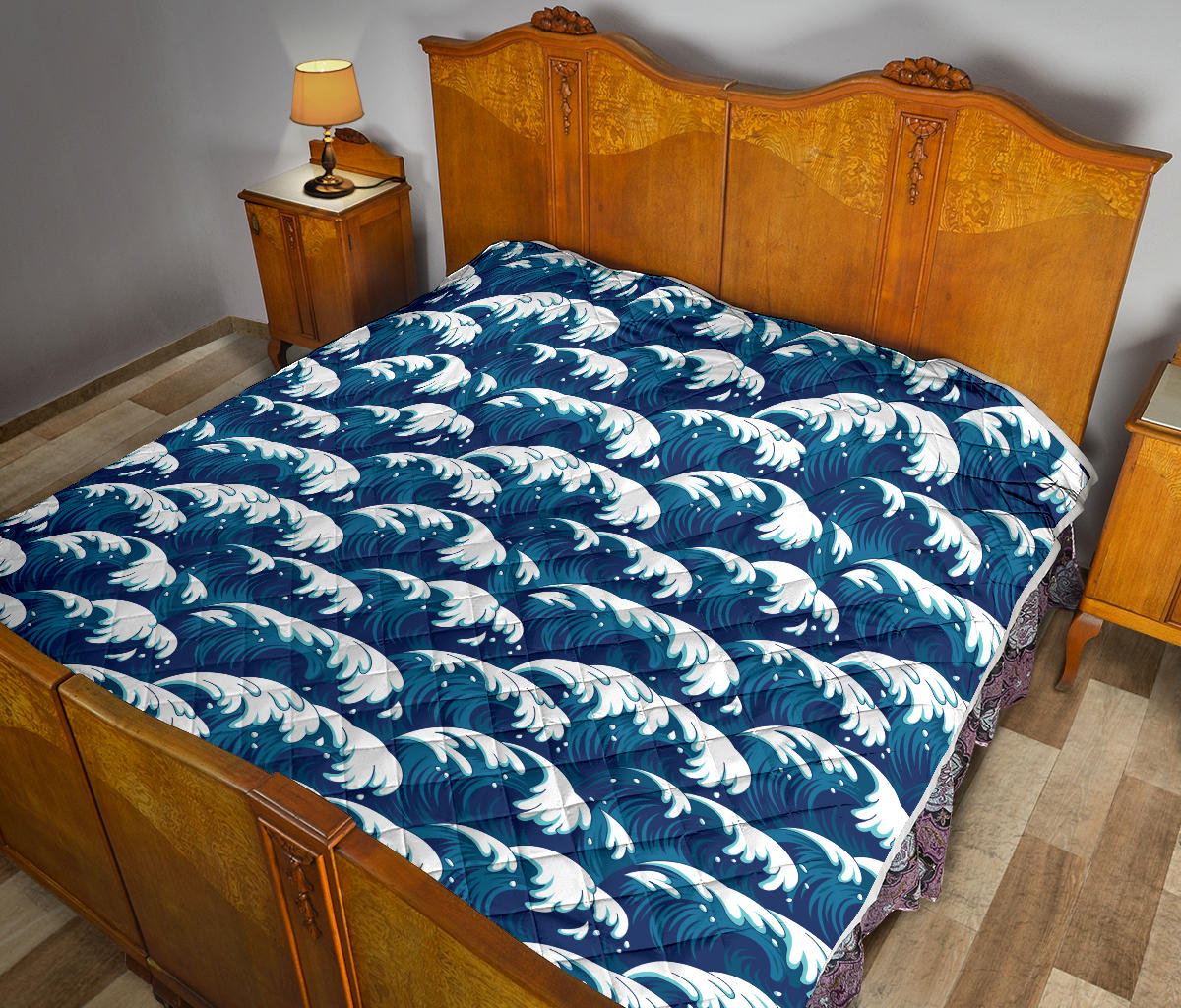 Ocean Wave Pattern Print Quilt Bedspread