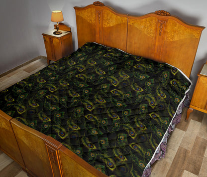 Peacock Feather Pattern Design Print Quilt Bedspread