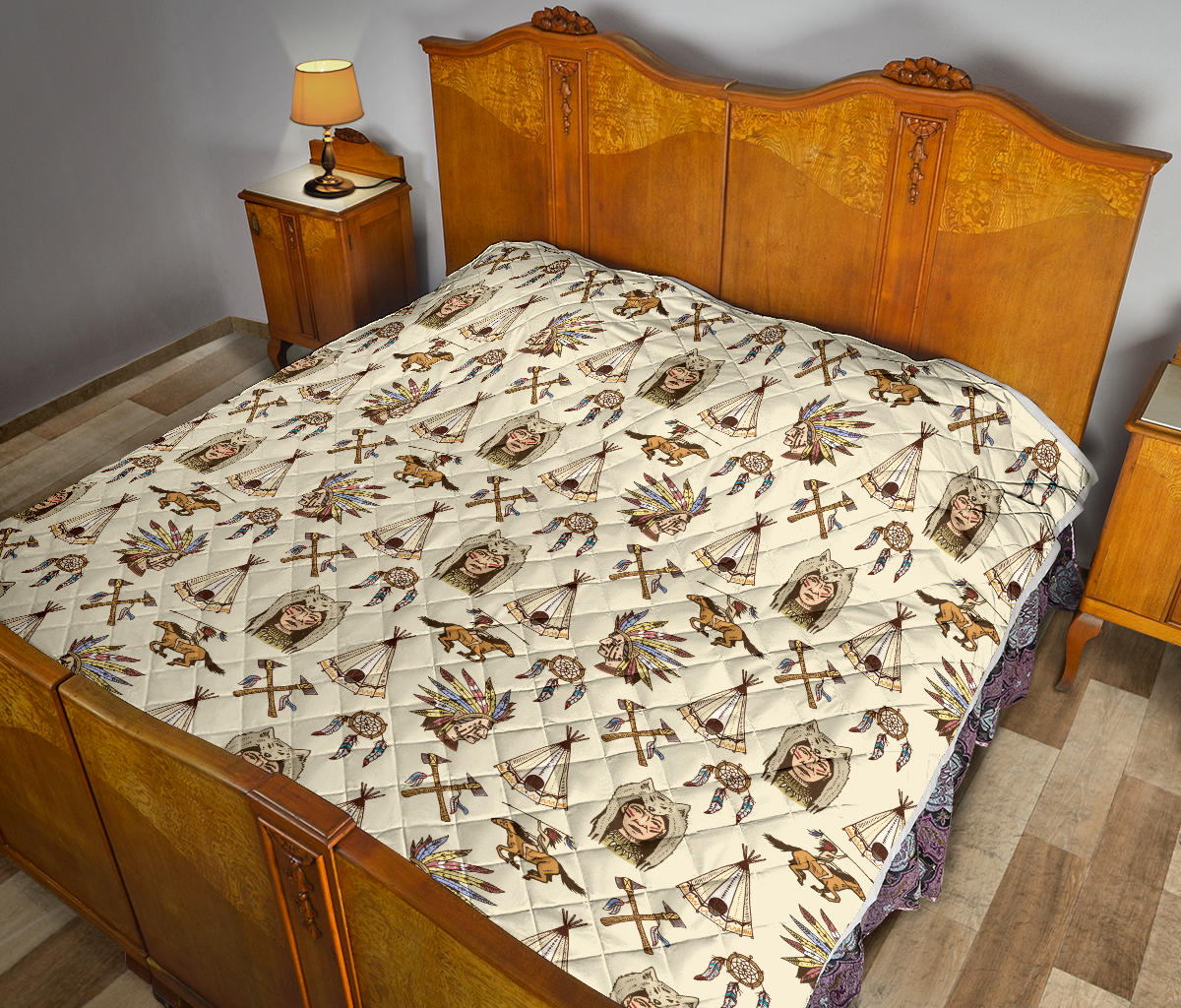 Native Indian Pattern Design Print Quilt Bedspread