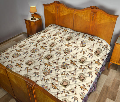 Native Indian Pattern Design Print Quilt Bedspread