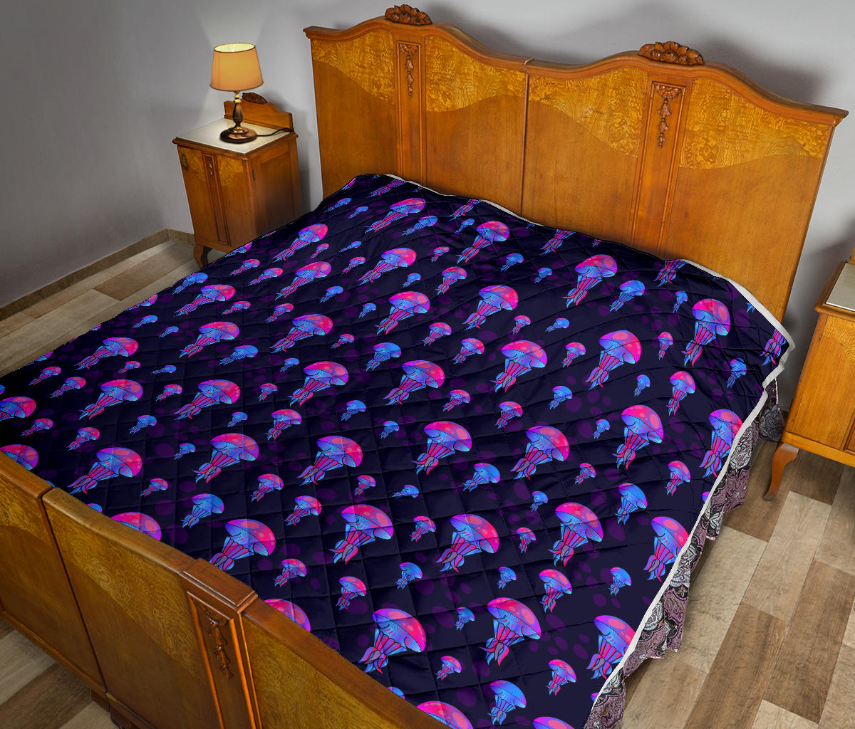 Jellyfish Neon Print Quilt Bedspread