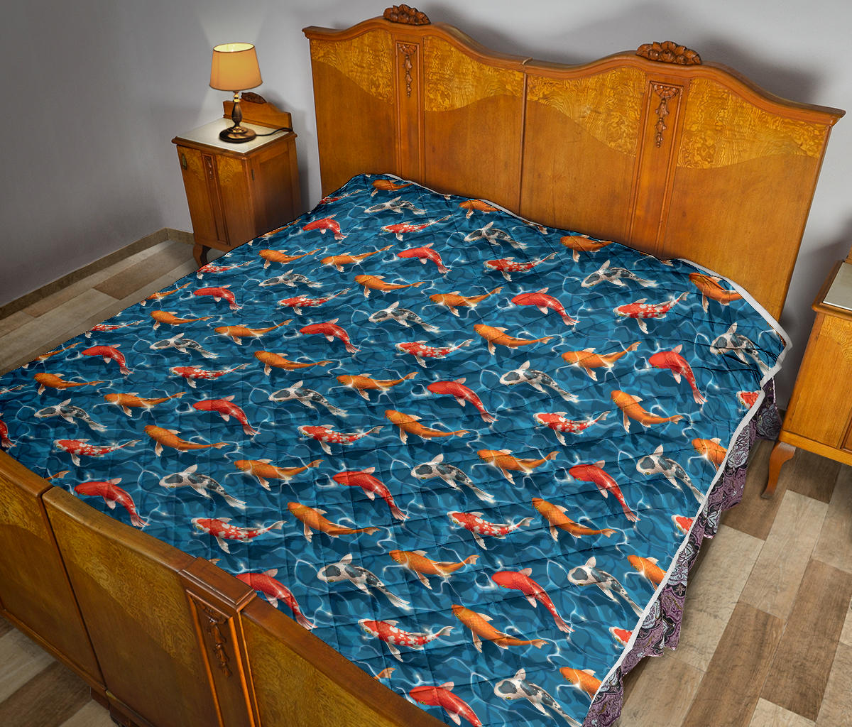 Koi Carp Water Design Themed Print Quilt Bedspread