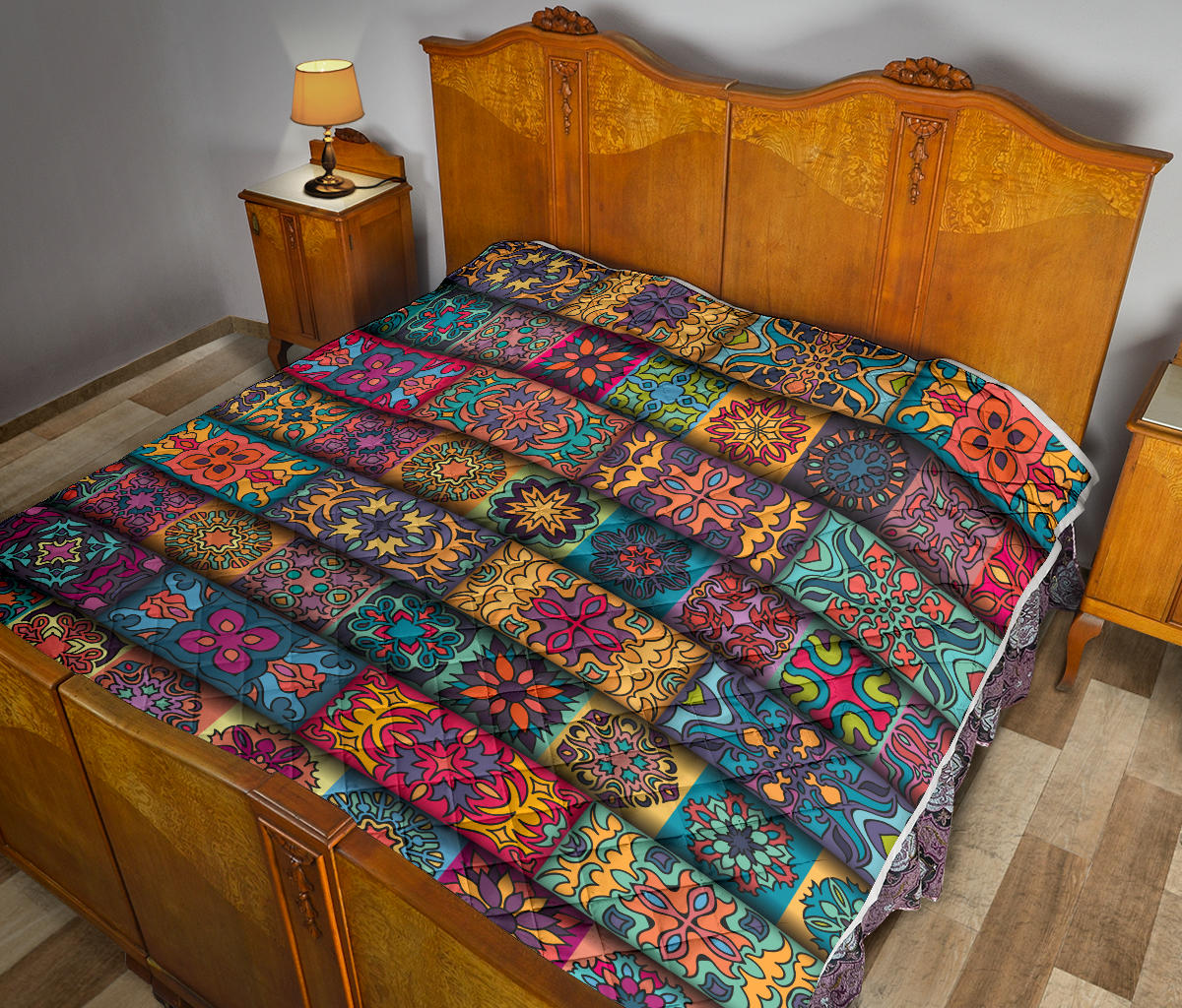 Mandala Style Design Print Quilt Bedspread