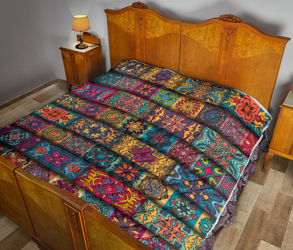 Mandala Style Design Print Quilt Bedspread