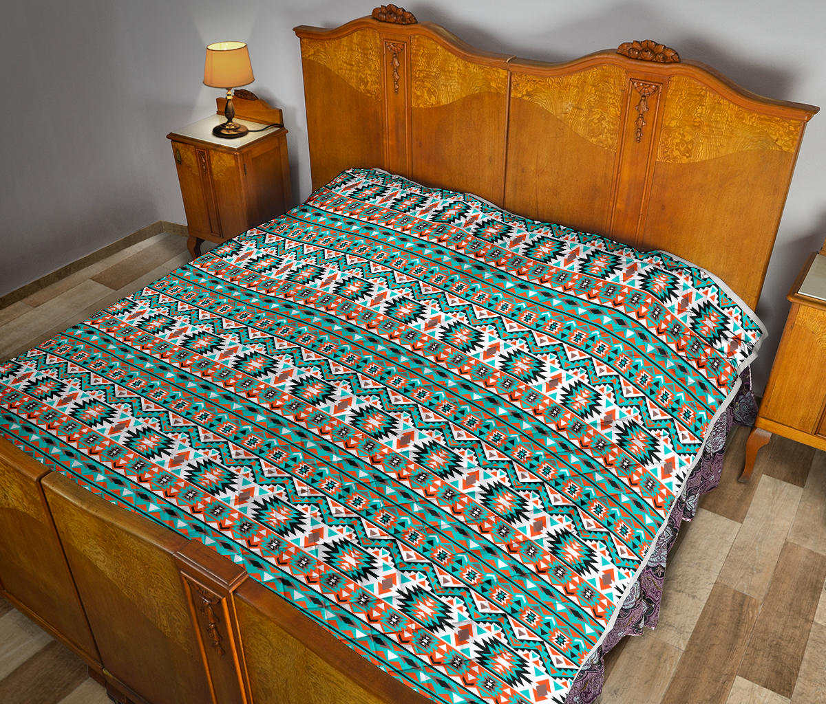 Indian Navajo Ethnic Themed Design Print Quilt Bedspread