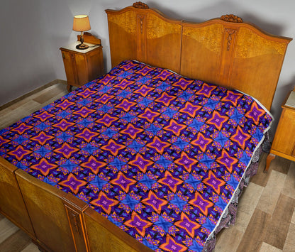 kaleidoscope Purple Orange Print Design Quilt Bedspread