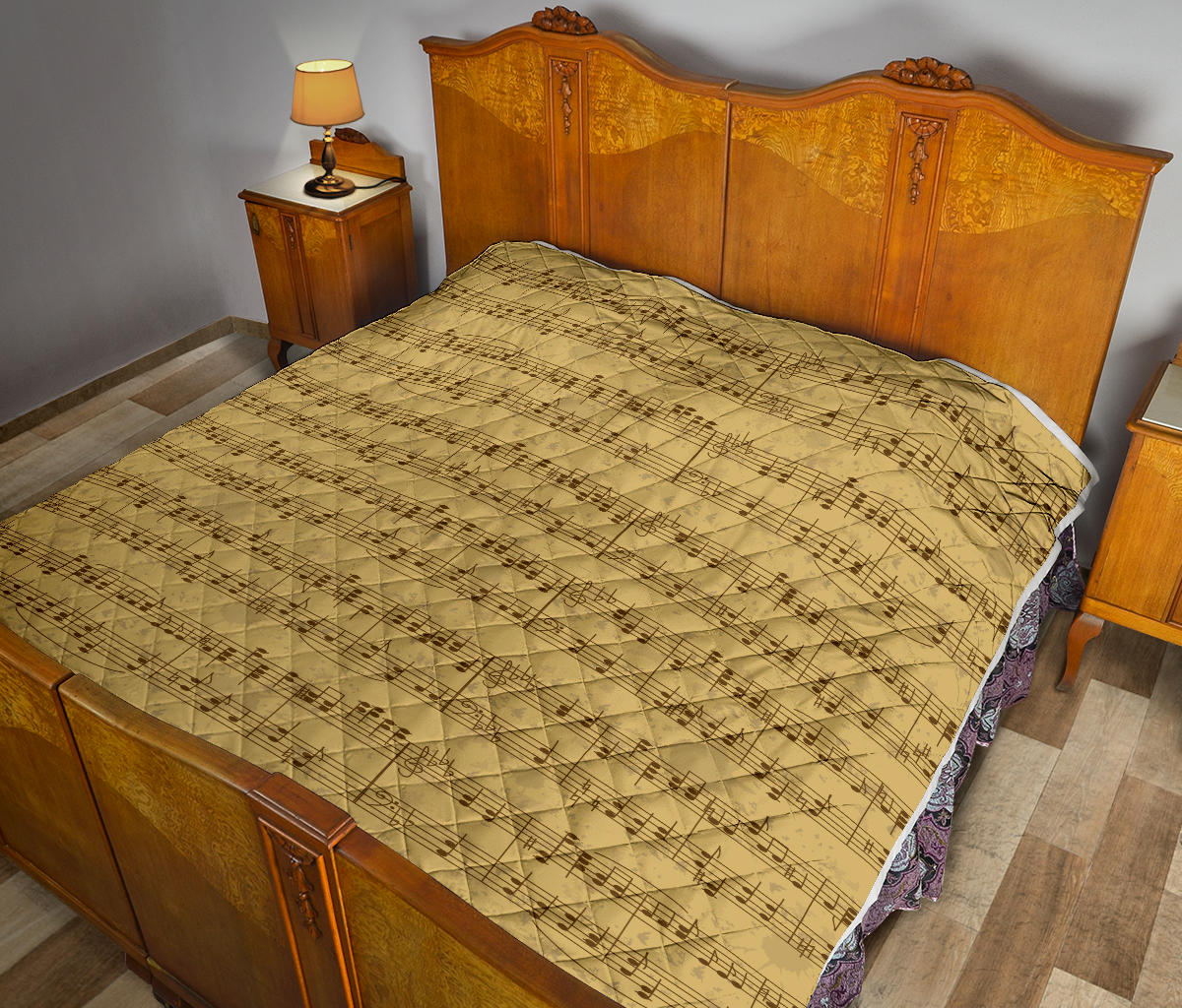 Music Note Vintage Themed Print Quilt Bedspread