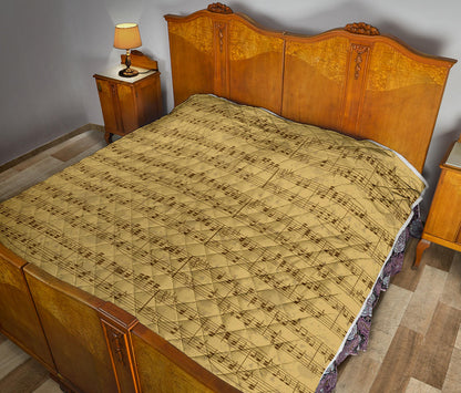 Music Note Vintage Themed Print Quilt Bedspread