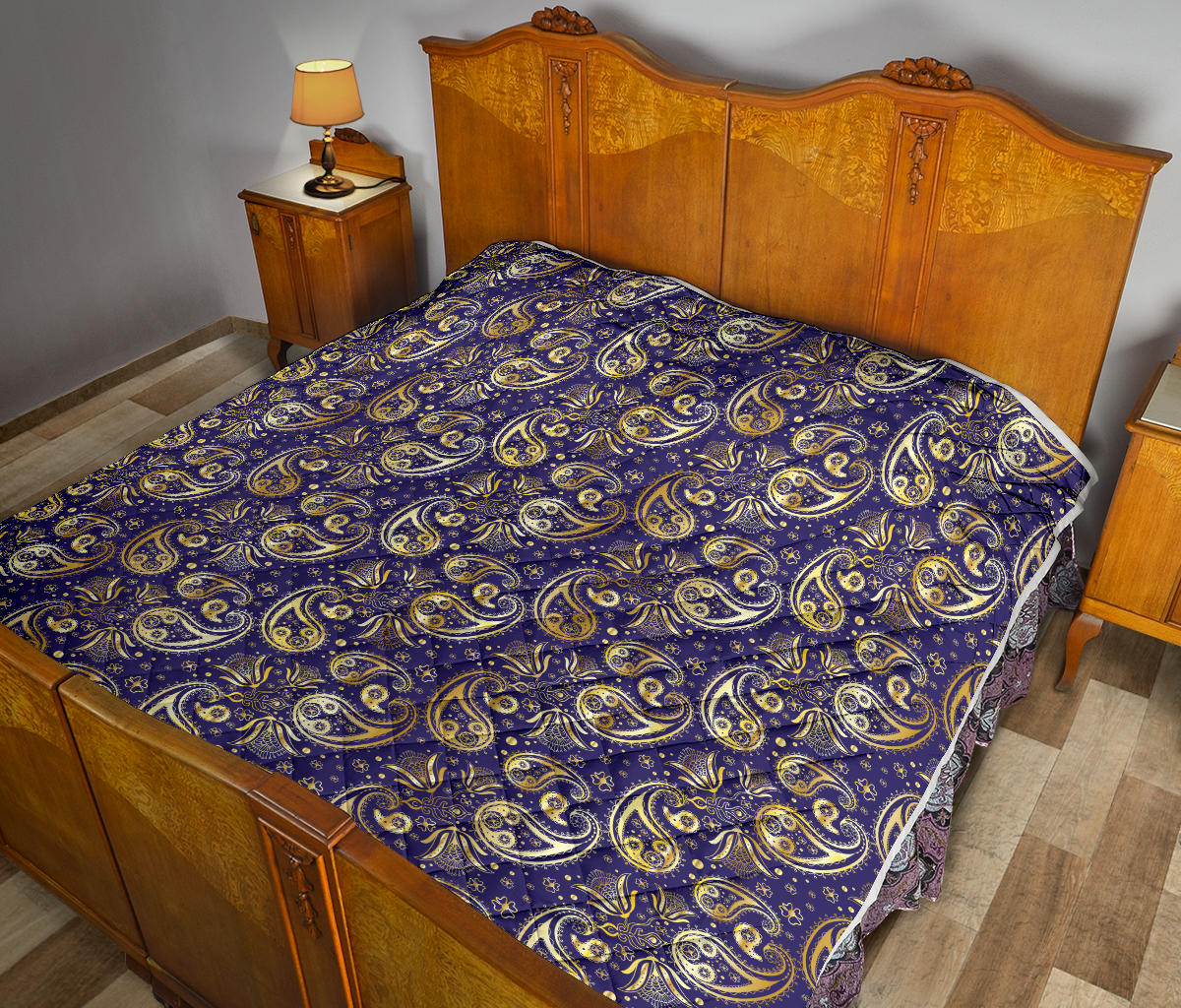 Paisley Blue Yellow Design Print Quilt Bedspread