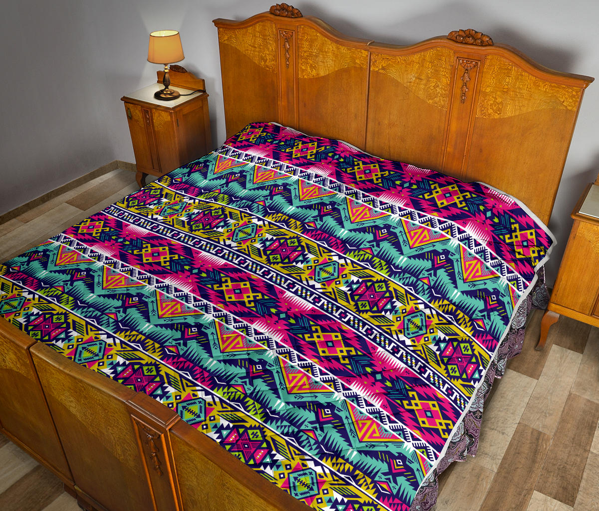 Indian Navajo Color Themed Design Print Quilt Bedspread