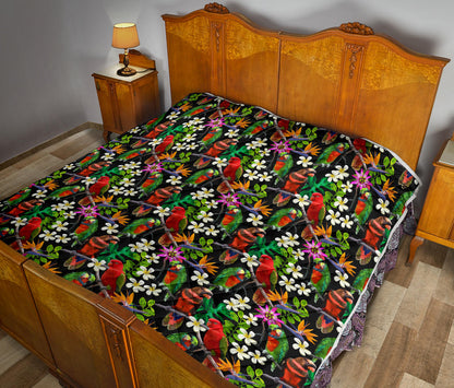 Parrot Design Print Quilt Bedspread