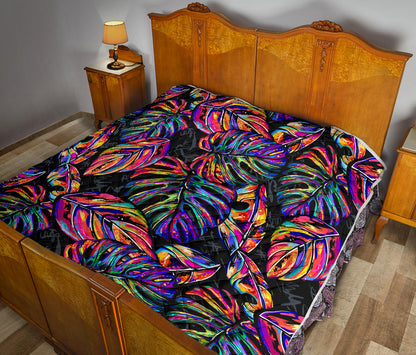 Neon Color Tropical Palm Leaves Quilt Bedspread
