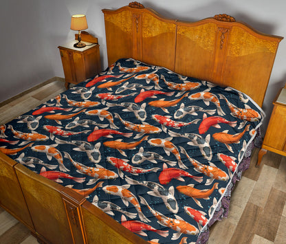 Koi Carp Cute Design Themed Print Quilt Bedspread