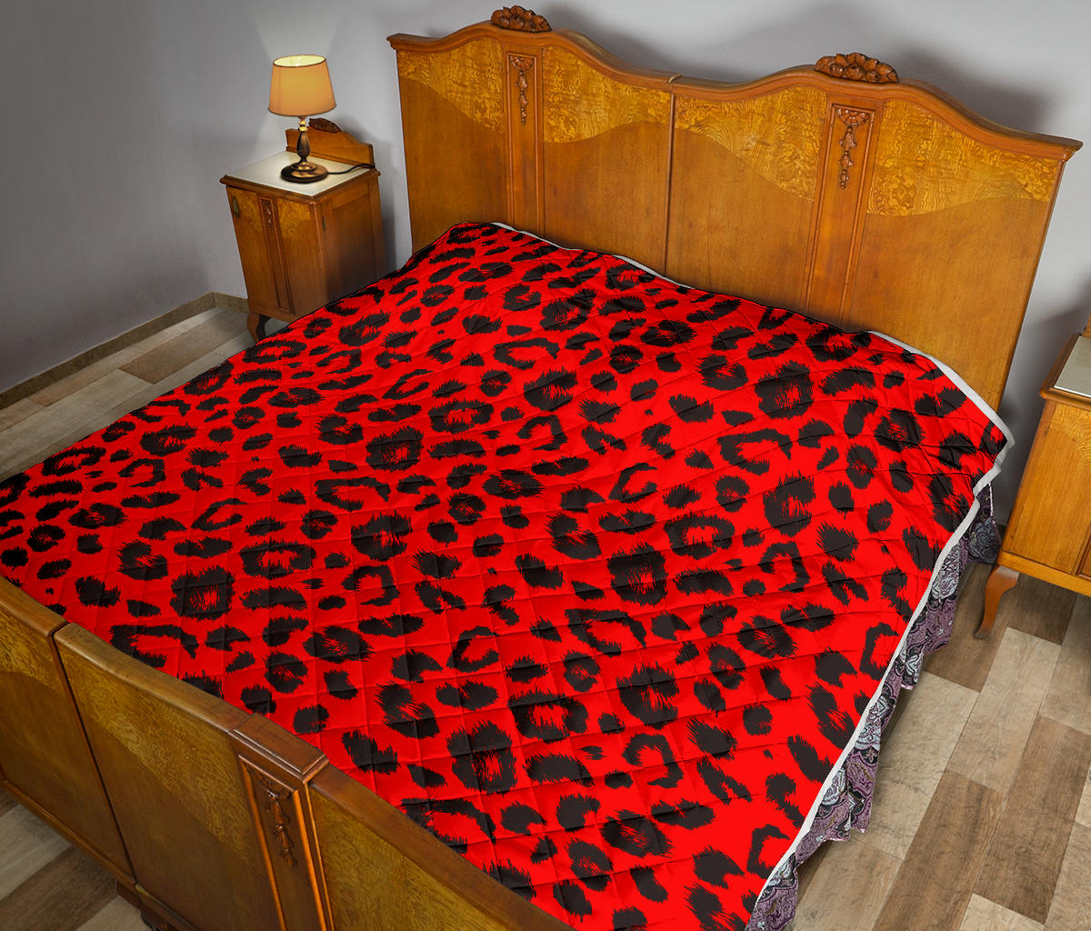 Leopard Red Skin Print Quilt Bedspread