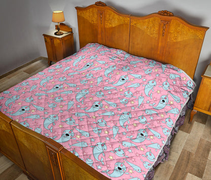 Narwhal Cartoon Cute Print Quilt Bedspread
