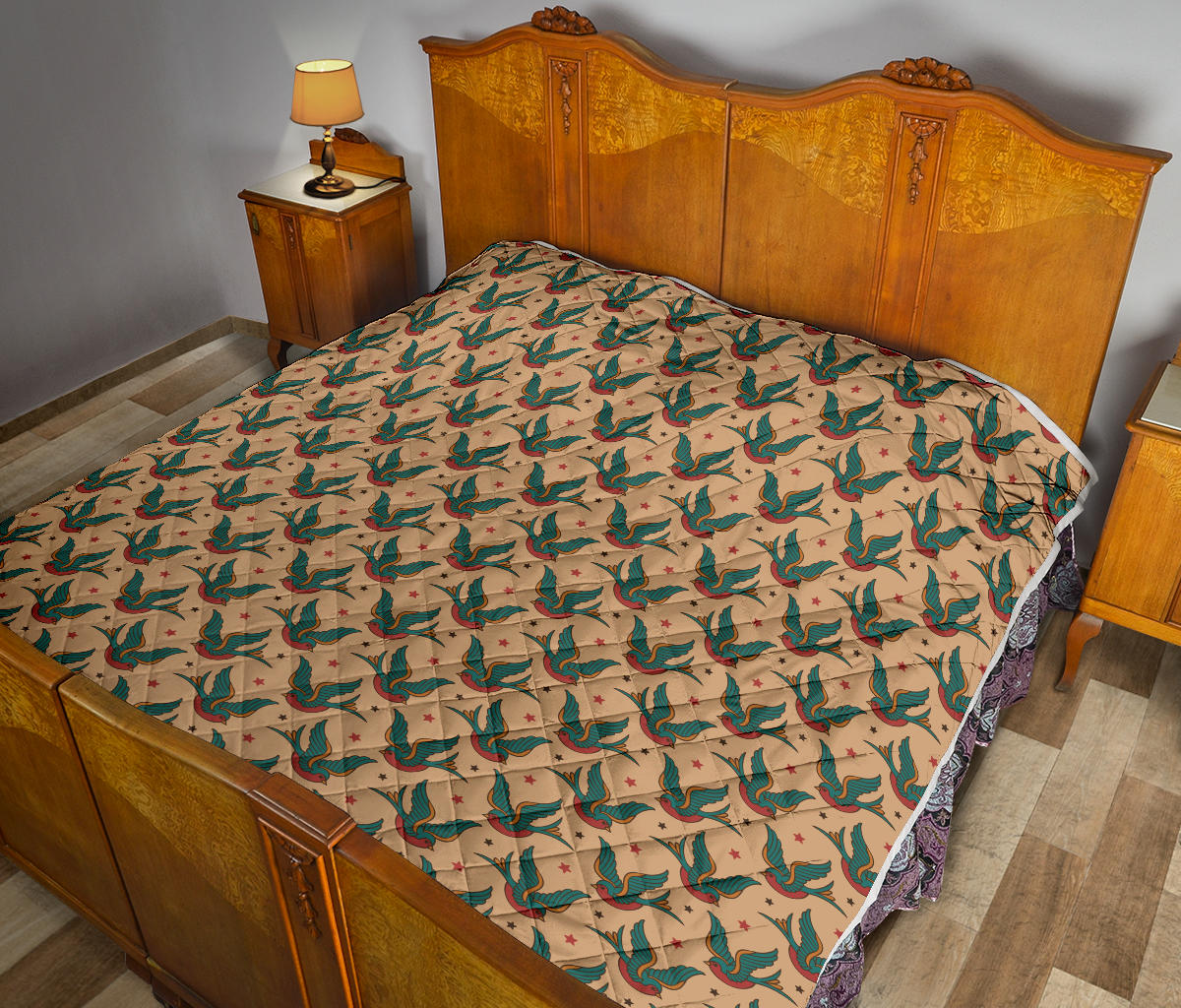 Old School Tattoo Swallow Design Quilt Bedspread