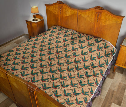 Old School Tattoo Swallow Design Quilt Bedspread