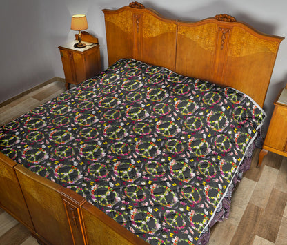 Peace Sign flowers Design Print Quilt Bedspread