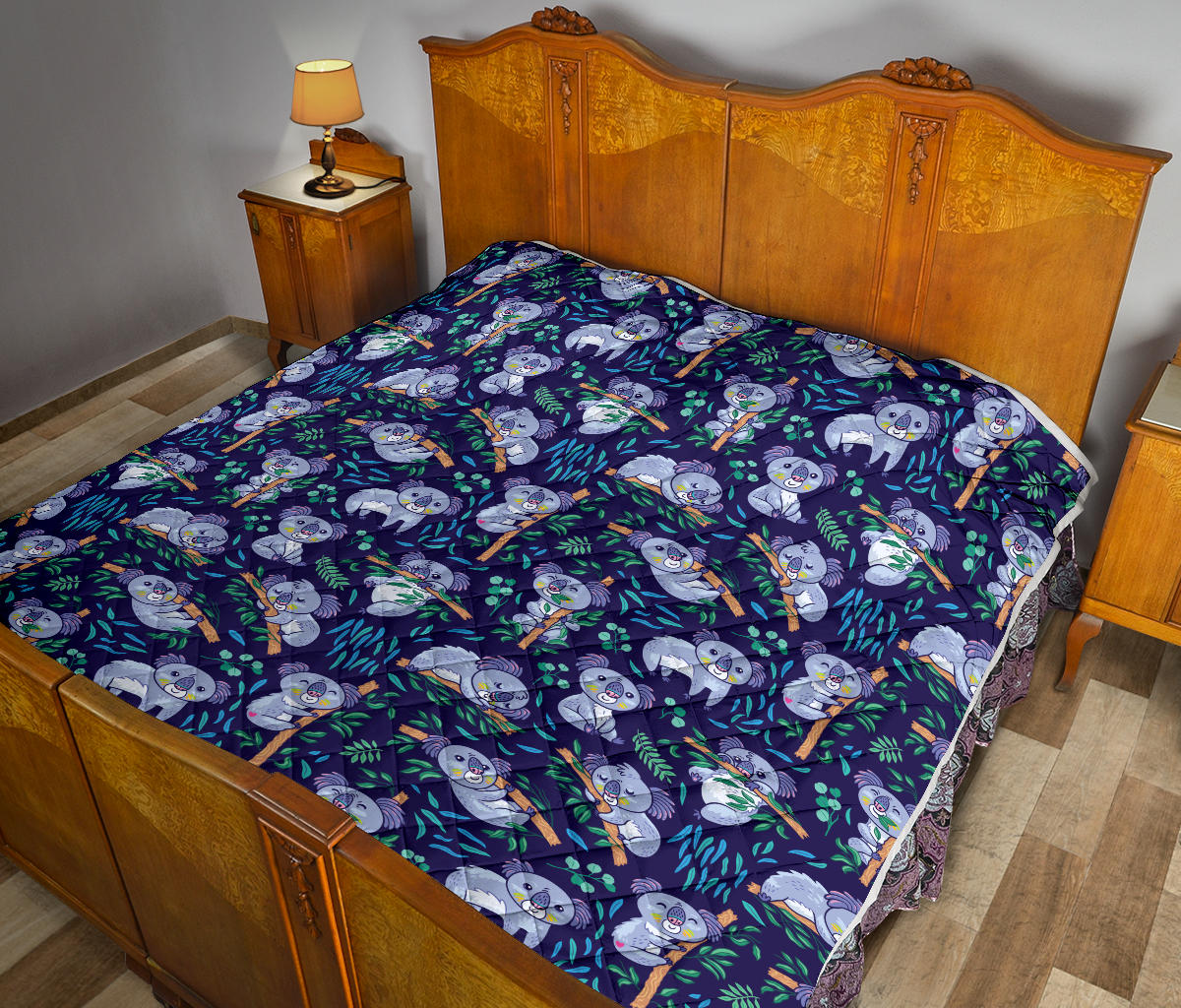 Koala Themed Design Print Quilt Bedspread