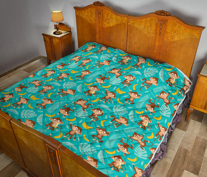 Monkey Happy Design Themed Print Quilt Bedspread