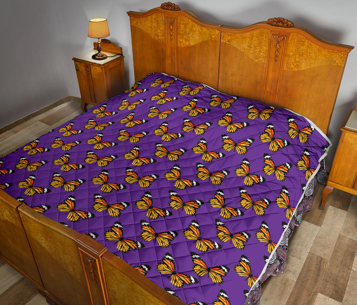 Monarch Butterfly Purple Print Pattern Quilt Bedspread