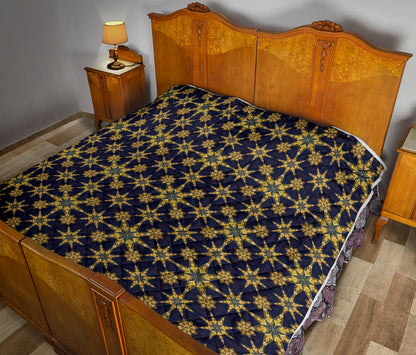 kaleidoscope Gold Print Design Quilt Bedspread