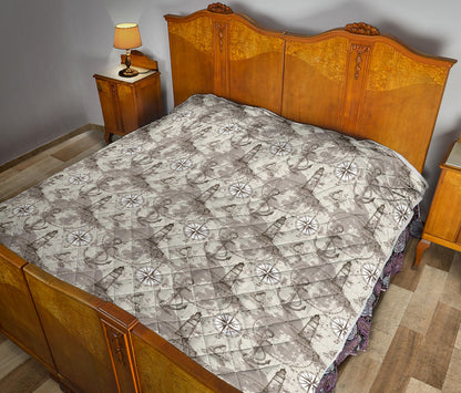 Nautical Map Design Themed Print Quilt Bedspread